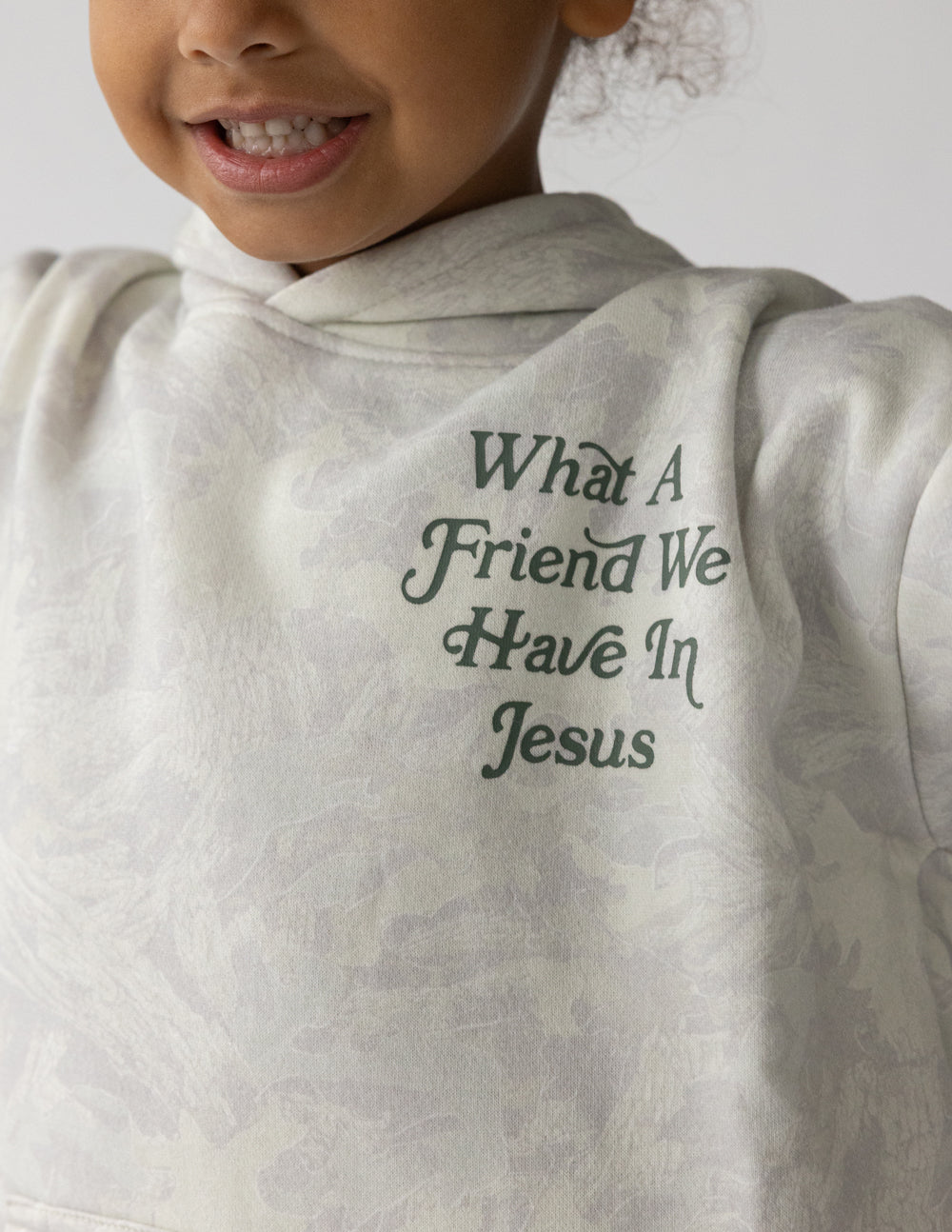 What a Friend in Jesus Camo Kids Hoodie