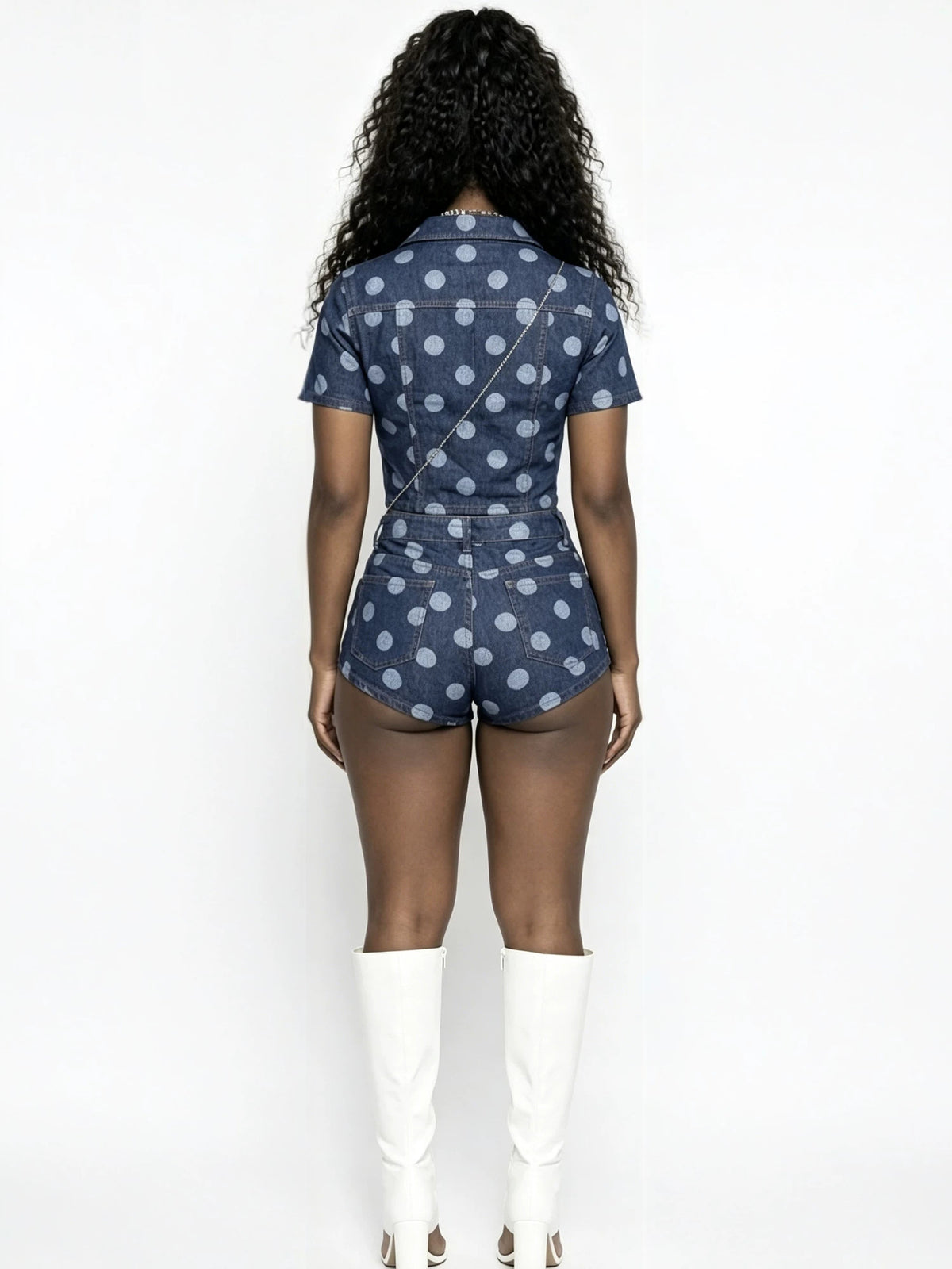 Printed Polka Dot Denim Two-Piece Set