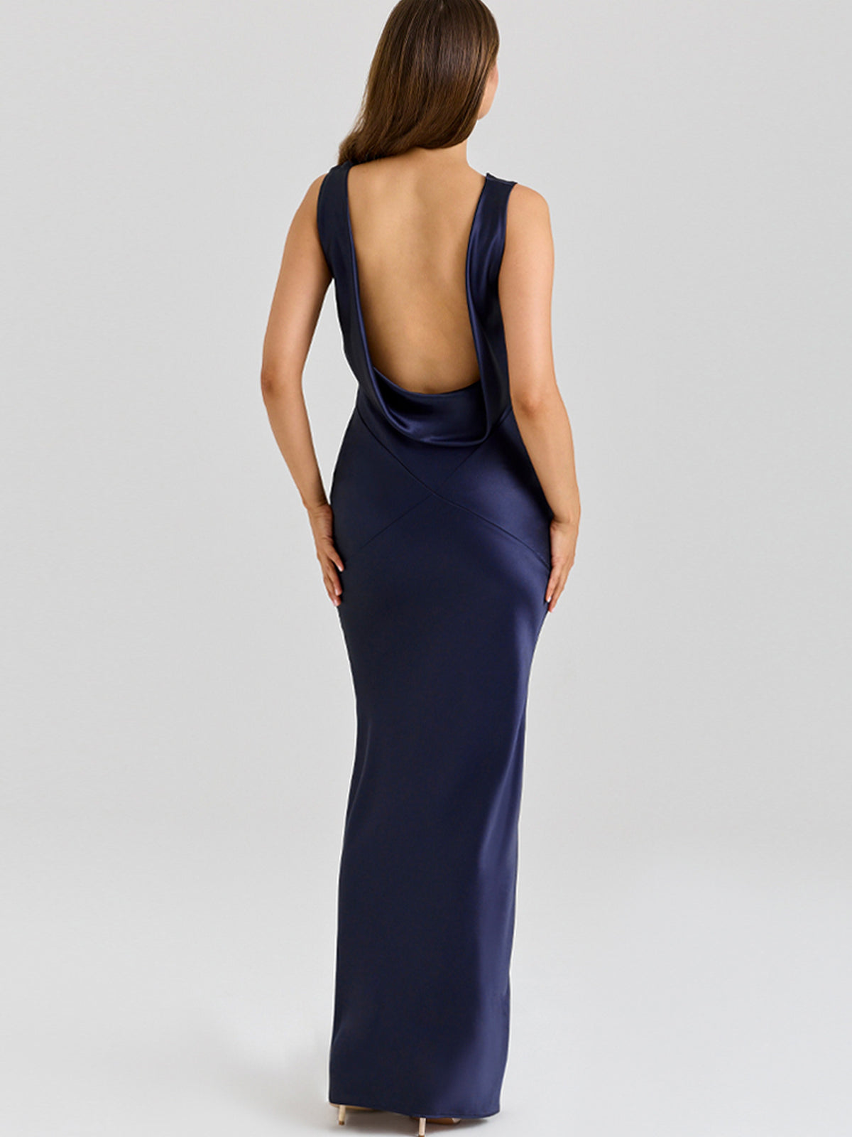 Elegant Acetate Satin Dress with Draped Collar