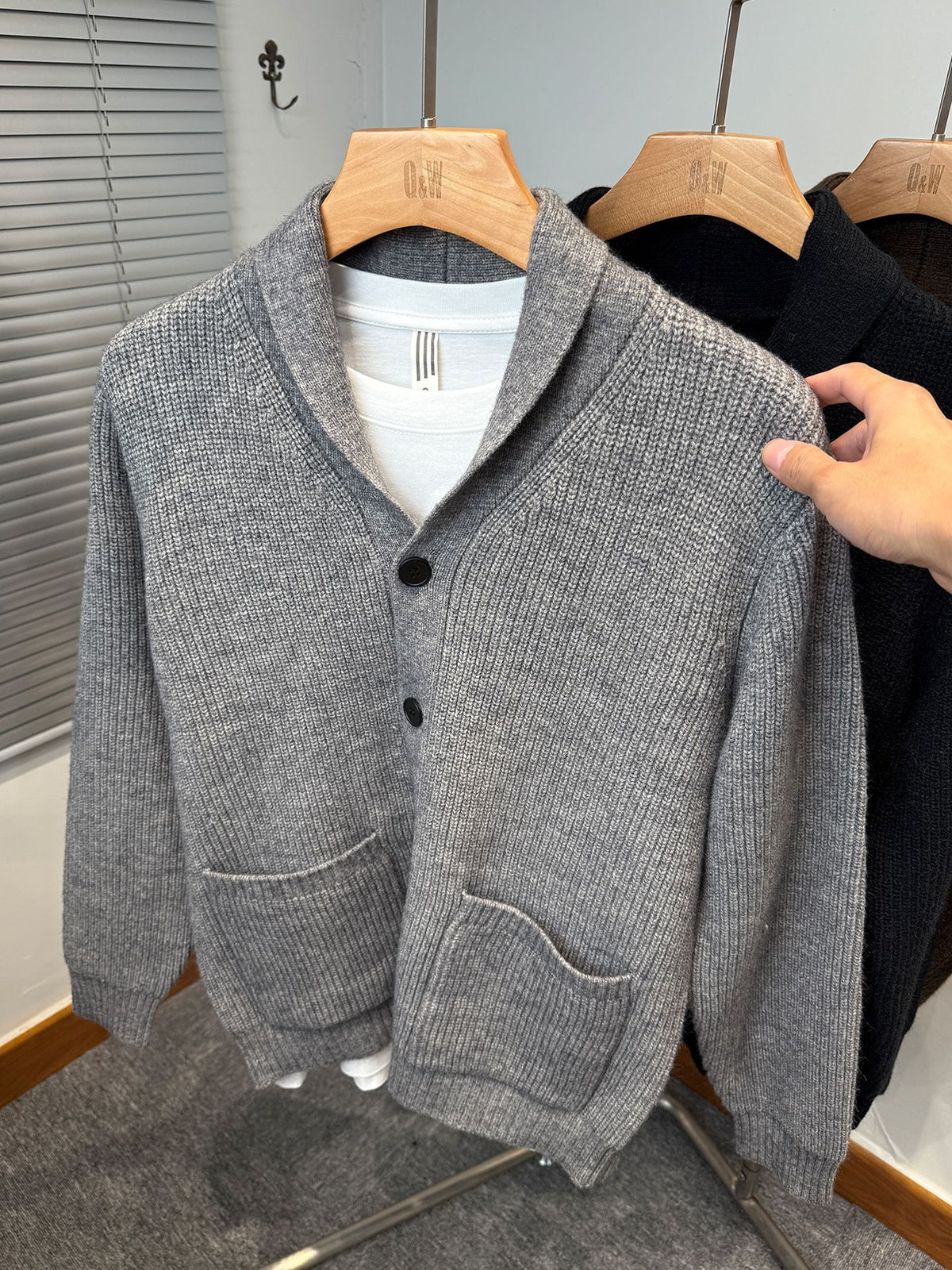 Men Baseball Collar Sweater Jacket Thick Korean Style Casual Cardigan