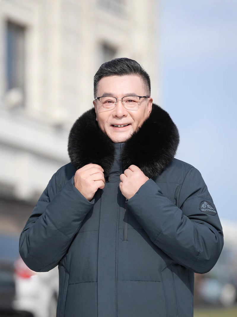 Mens Long Down Jacket with Fur Collar Options