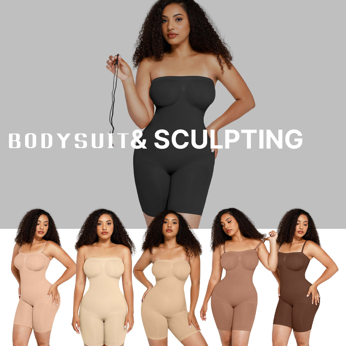Abs-Controlling One-Piece Seamless Shaping Garment with Removable Shoulder Straps