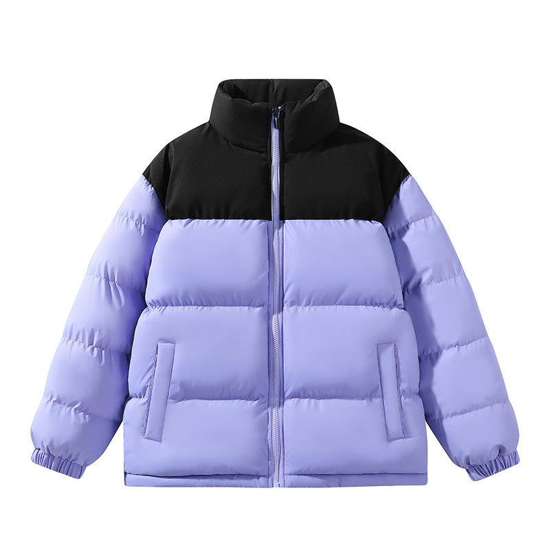 Contrast Color Stand Collar Cotton Jacket Waterproof Winter Coat