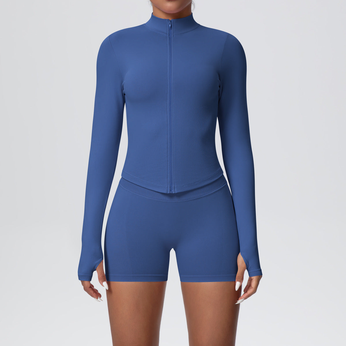 seamless solid color tight high elastic breathable zipper sports suit