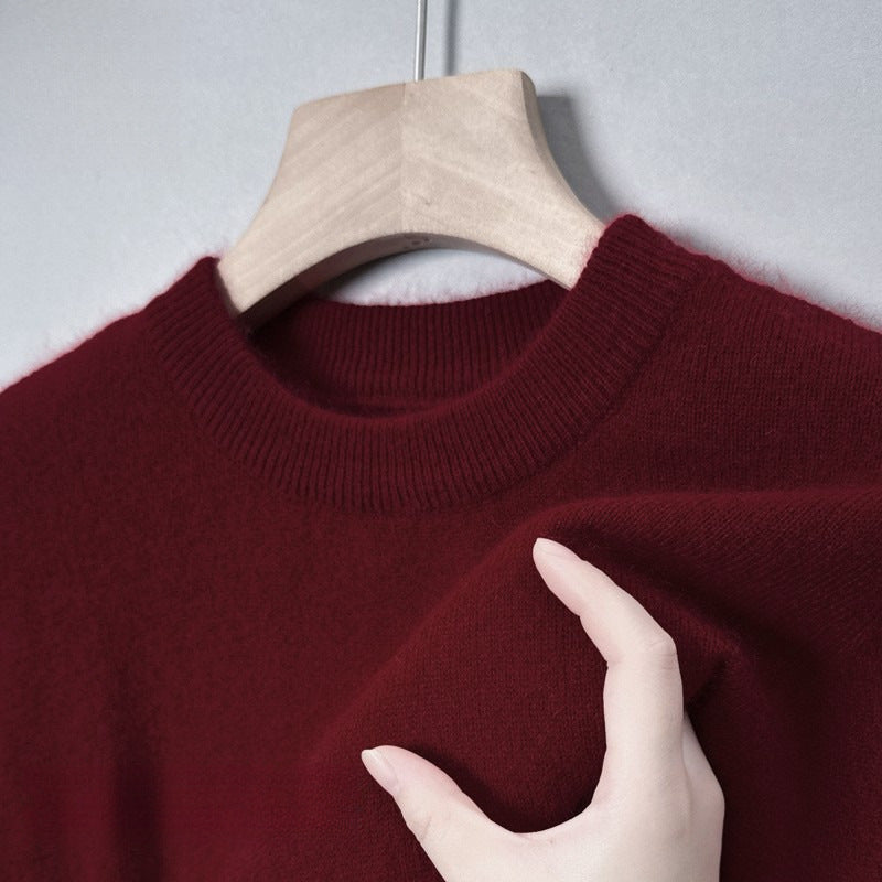 Slim-Fitting Warm Solid Color Round Neck Knitwears