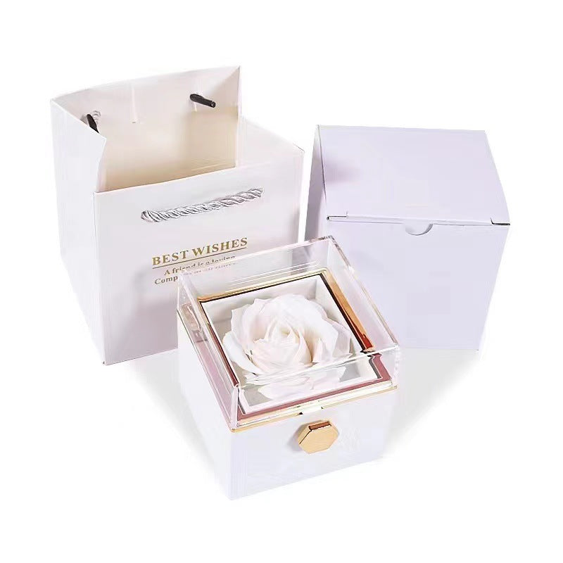 Rotating Eternal Flower Acrylic Jewelry Gift Box
