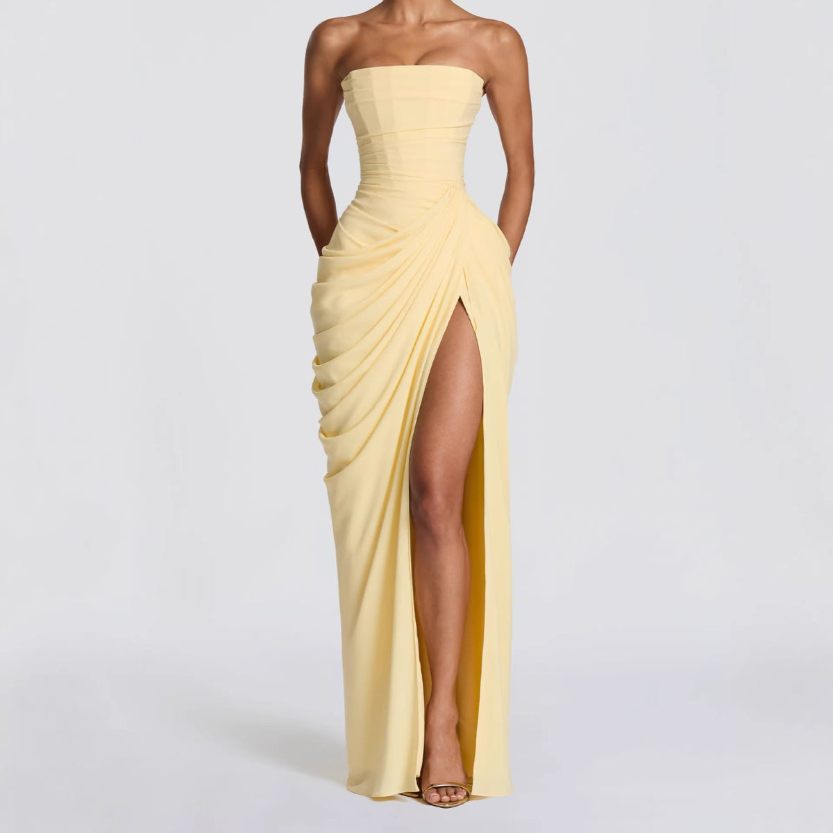 Asymmetrical Pleated Strapless Dress