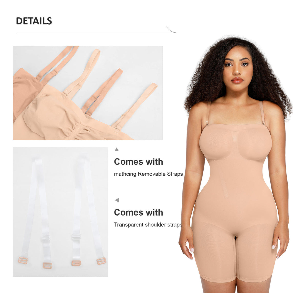Abs-Controlling One-Piece Seamless Shaping Garment with Removable Shoulder Straps