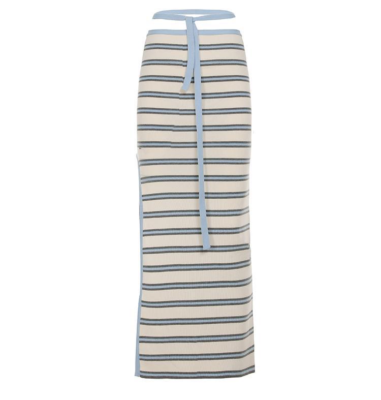 American Style Casual Vacation Style Knitted Striped Dress Suit