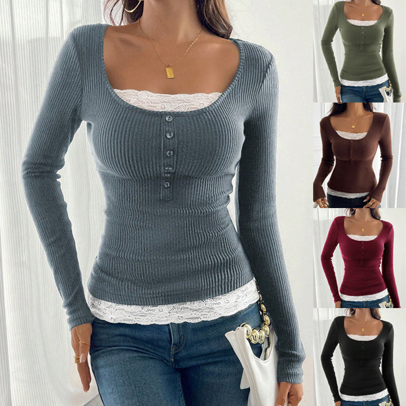 Lace Detail Slim Fit Blouse
