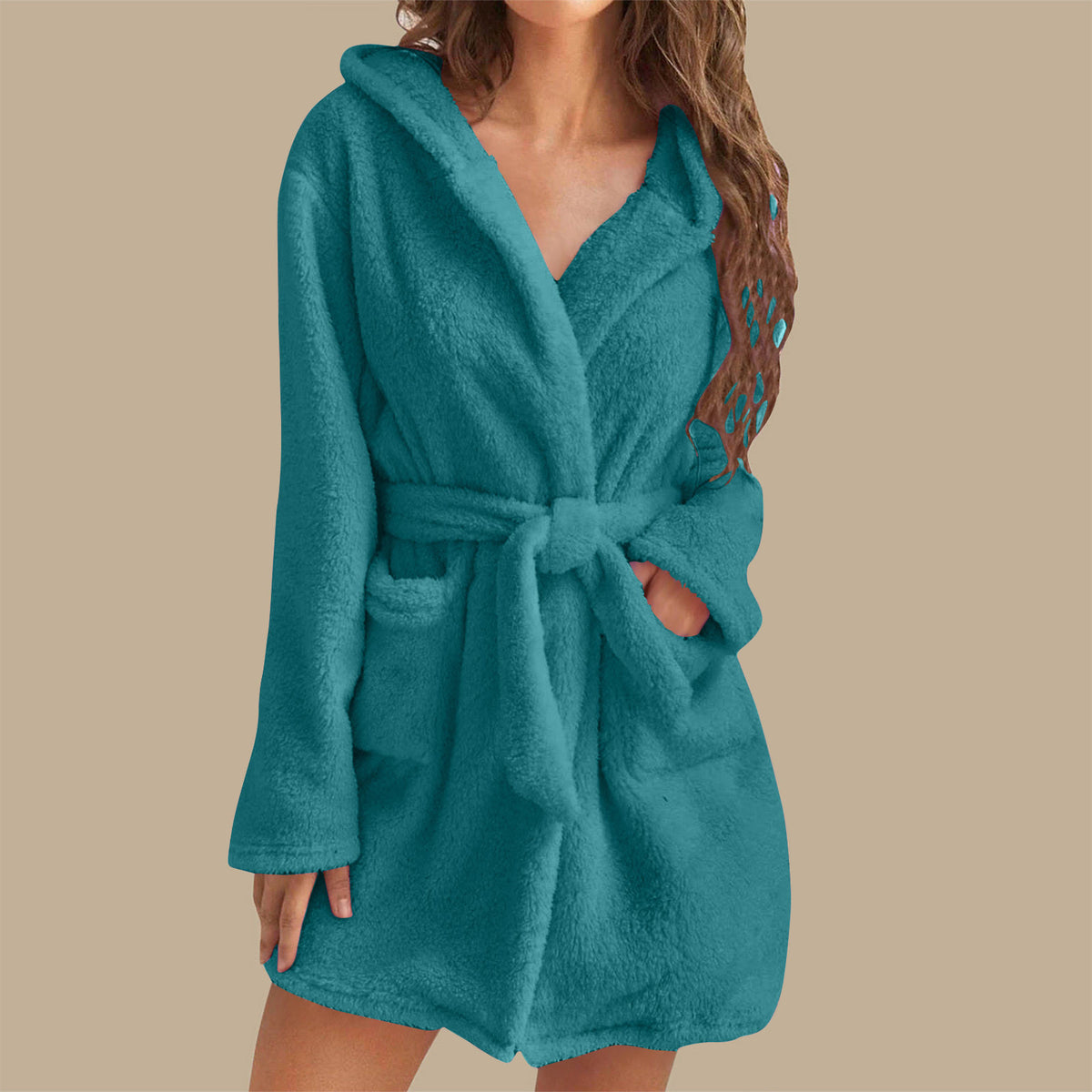 Plush Hooded Fleece Bathrobe for Home