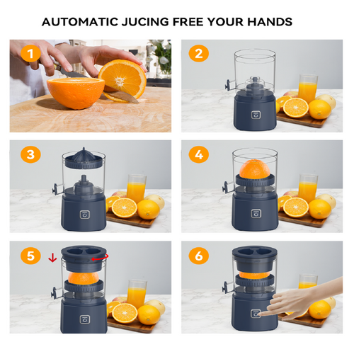 Electric Citrus Juicer with transparent chamber for fresh orange juice extraction