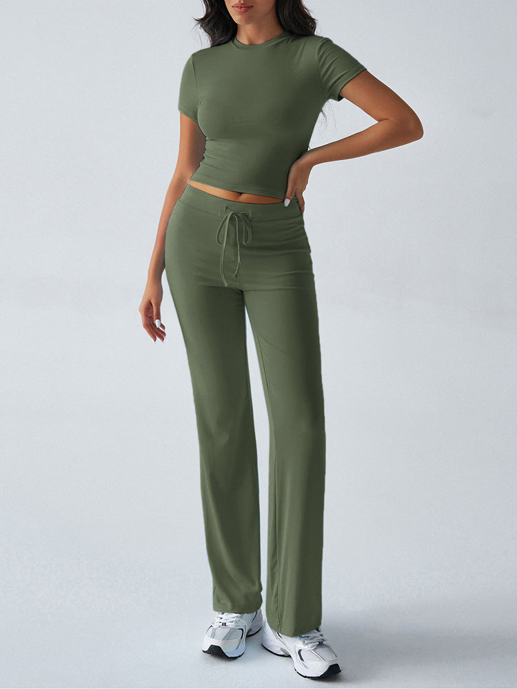 Womens Casual Short Sleeve Pants Suit