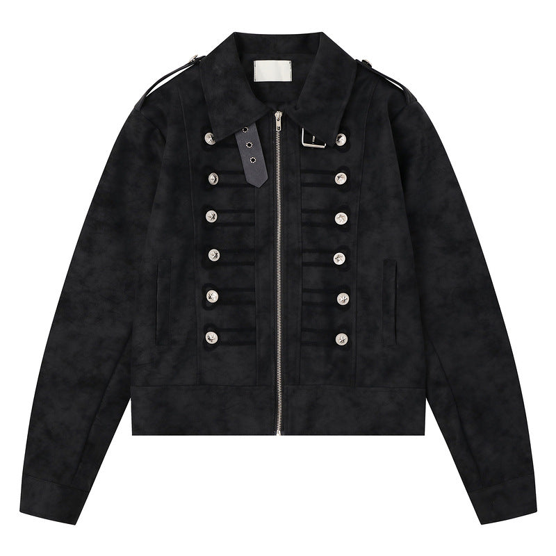 Slim-fit Faux Suede Biker Jacket