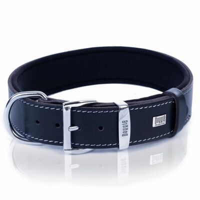 Doggie Comfort Leather Dog Collar Adjustable Black 47-55cm