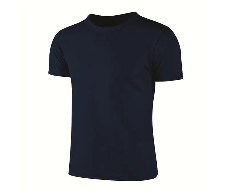 Dark blue Birds-eye quick-drying crew-neck short-sleeve T-shirt by Dropshipman, showcasing a comfortable, lightweight casual top.
