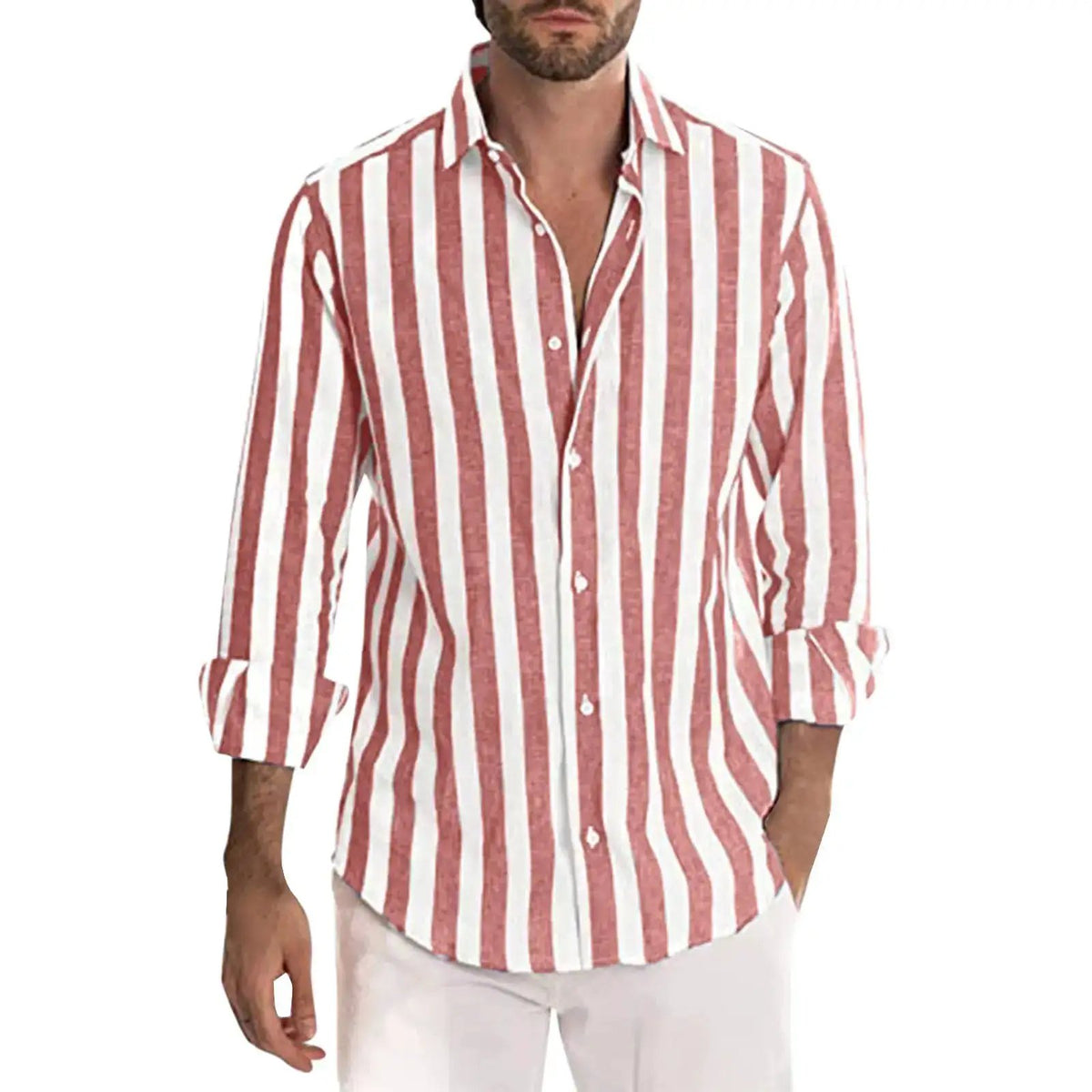 Striped Print Shirt Casual Loose Long-sleeved Shirt Men&