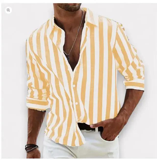 Striped Print Shirt Casual Loose Long-sleeved Shirt Men&