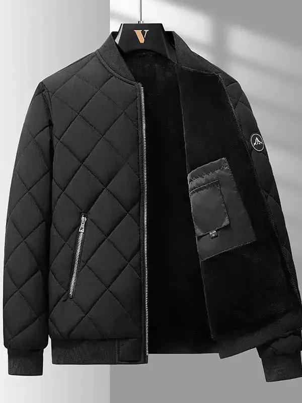 Fashion Rhombic-sewing Design Cotton Coat Winter Warm Thickened Baseball Jacket Casual Solid Color Outwear Clothing For Men by Dropshipman