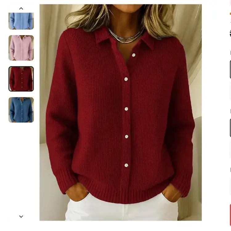 Casual Fashion Button Knitted Lapel Sweater For Women Long Sleeve Knitted Sweaters Tops Winter Jumper by Dropshipman