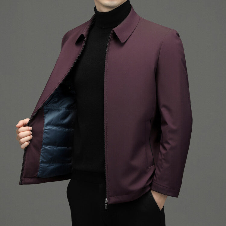 Mens Winter Down Jacket Thickened Warm Solid Color Casual Coat