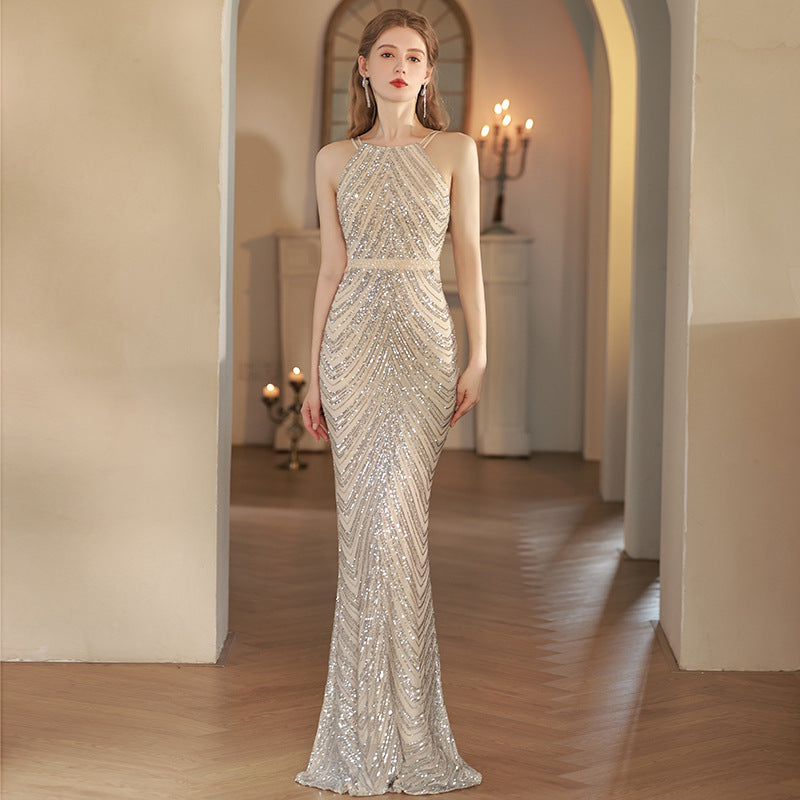 Elegant Halter Neck Fishtail Evening Dress