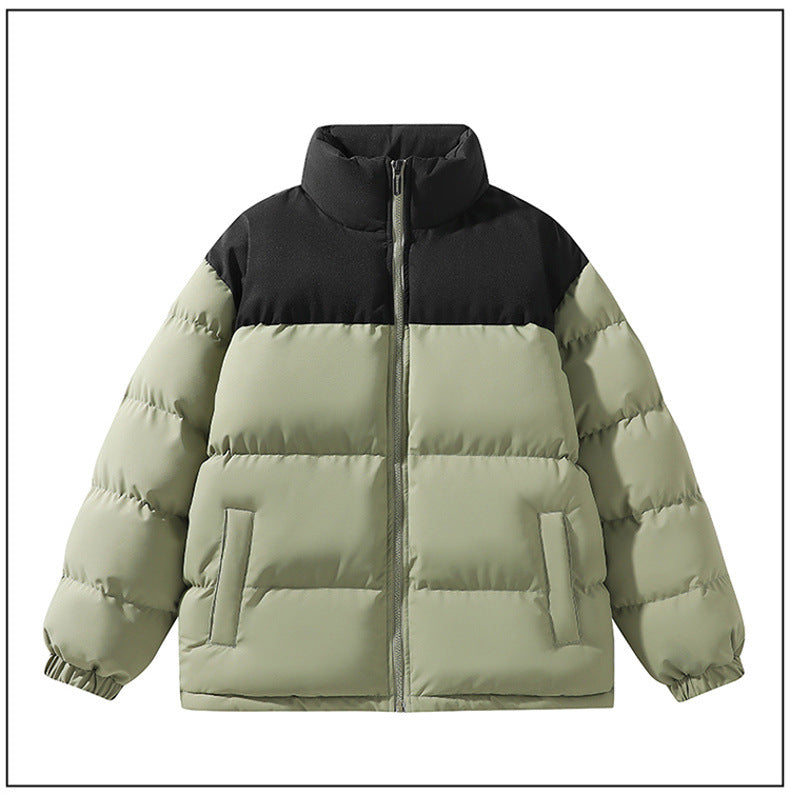 Contrast Color Stand Collar Cotton Jacket Waterproof Winter Coat