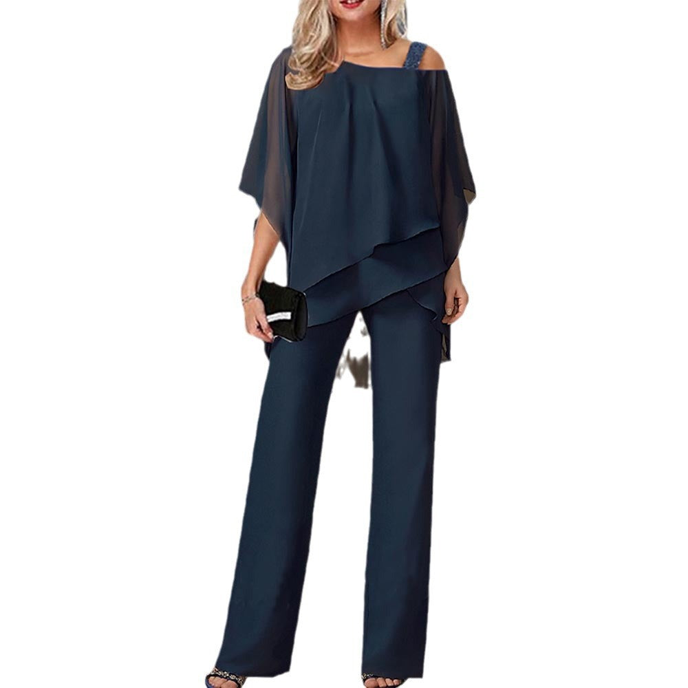 Batwing Sleeve Off-Shoulder Top and Long Pants