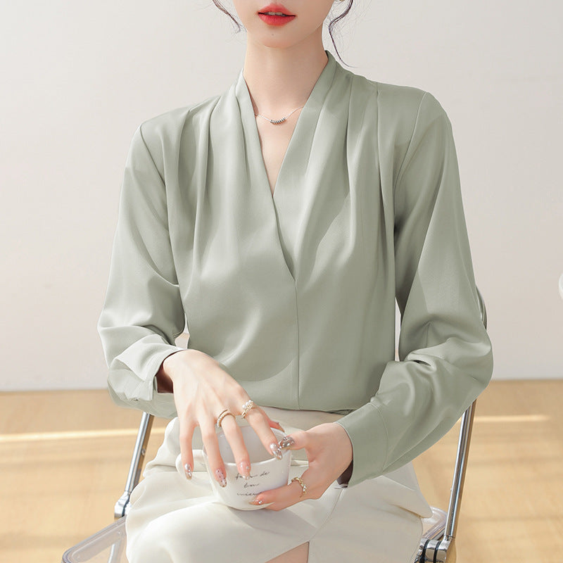 Womens Long Sleeve Silk Satin Blouse