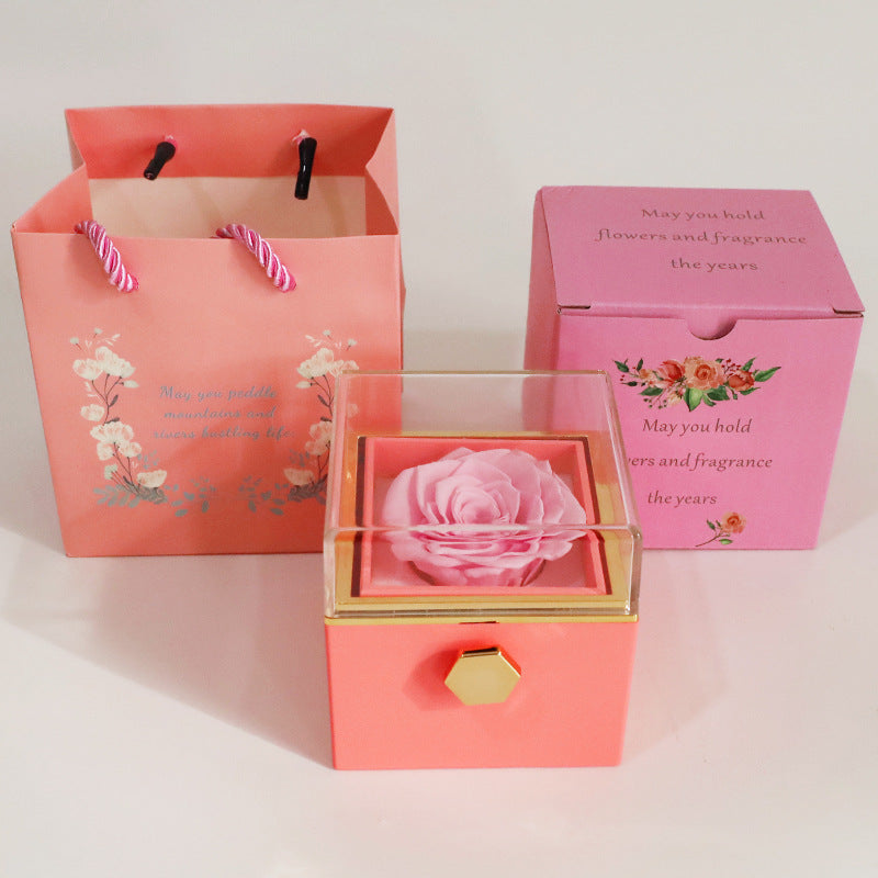 Rotating Eternal Flower Acrylic Jewelry Gift Box