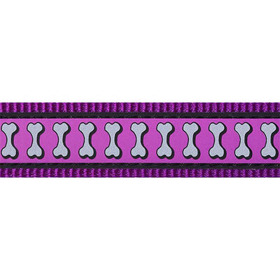 Reddingo Reflective Bone Pattern Purple Dog Leash Large 25mm 1.2m