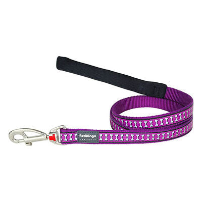 Reddingo Reflective Bone Pattern Purple Dog Leash 20mm x 1.2m