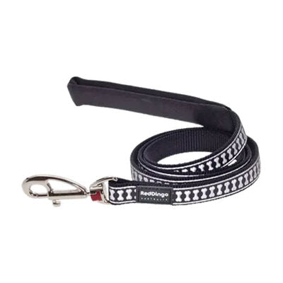 Reddingo Reflective Bone Pattern Black Dog Leash Medium 1.2m