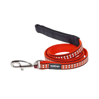 Reddingo Reflective Bone Pattern Orange Dog Leash 15mm x 1.2m