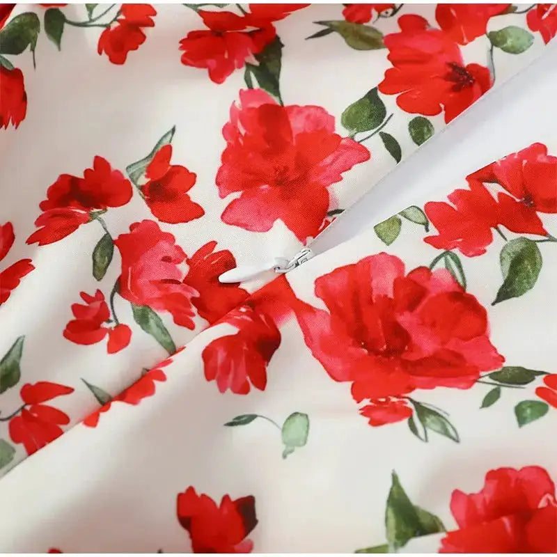 White Red Floral Ruched Puff Sleeve Mini Dress V-neck Ruffle Hem 3d Rose Dresses 2026 Summer Lady Party Sweet Date Vestidos New by Dropshipman
