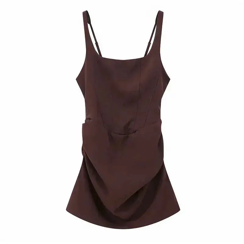 2026 New Sexy Women Square-neck Halter Mini Dress Pleated Sleeveless Backless High Waist Bodycon Dresses Summer Lady Party Robes by Dropshipman