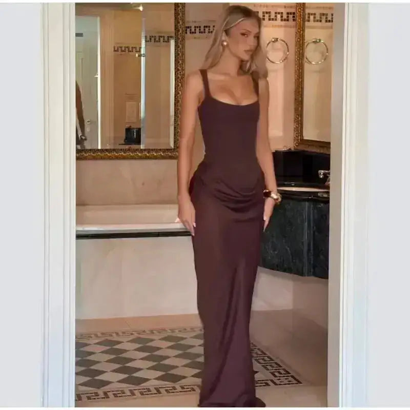 2026 New Sexy Women Square-neck Halter Mini Dress Pleated Sleeveless Backless High Waist Bodycon Dresses Summer Lady Party Robes by Dropshipman