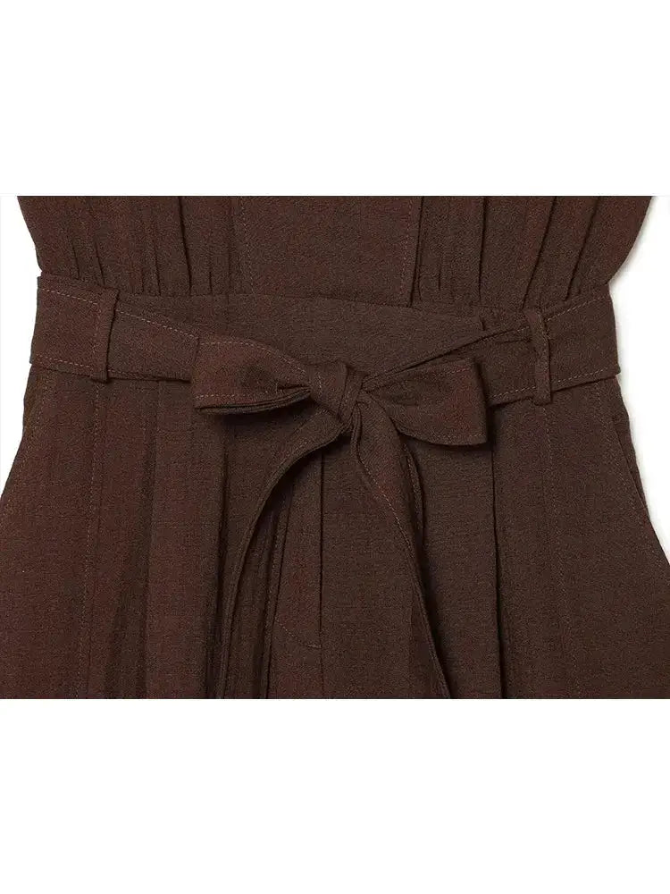 Women Long Jumpsuits 2026 Sleeveless Playsuits Elegant Solid Color Rompers Casual Stand Collar Belt Fashion Commuting Outfit by Dropshipman