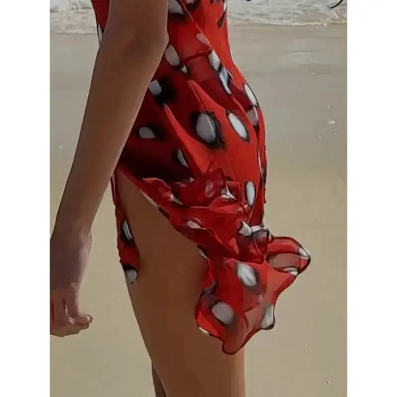 Women Two Tone Dot Print Long Sleeve Split Midi Dress Y2K Deep V Drawstring Slim Mermaid Skirt 2026 Street Club Party Outfit by Dropshipman