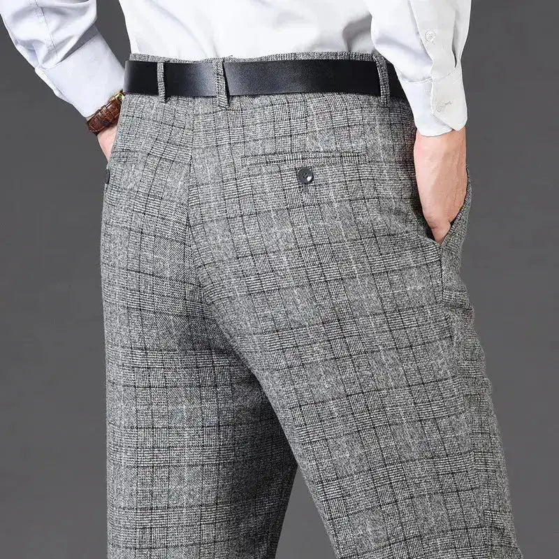 Flat Cashmere Suit Trouser For Male Loose Plaid Hight Waist Classic Straight Formal Mens Dress Pants Business Size 42 44 by Dropshipman