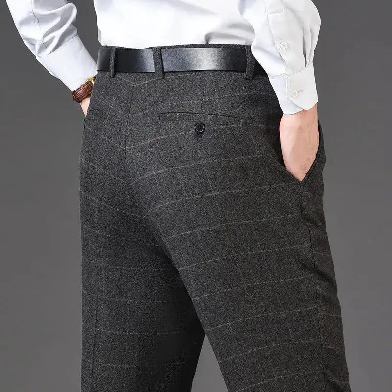 Flat Cashmere Suit Trouser For Male Loose Plaid Hight Waist Classic Straight Formal Mens Dress Pants Business Size 42 44 by Dropshipman
