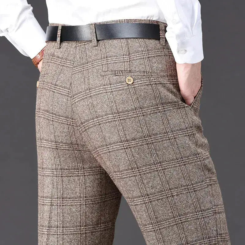 Flat Cashmere Suit Trouser For Male Loose Plaid Hight Waist Classic Straight Formal Mens Dress Pants Business Size 42 44 by Dropshipman