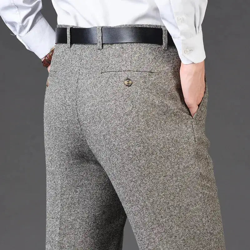 Flat Cashmere Suit Trouser For Male Loose Plaid Hight Waist Classic Straight Formal Mens Dress Pants Business Size 42 44 by Dropshipman