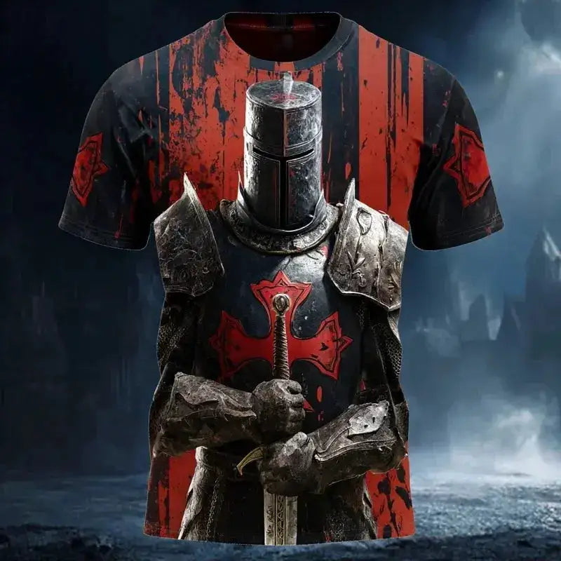 3D Print Templar Knight Warrior T-Shirt For Men Medieval Graphic Short Sleeve Tees Summer Casual Street Tops Round Neck T Shirts by Dropshipman