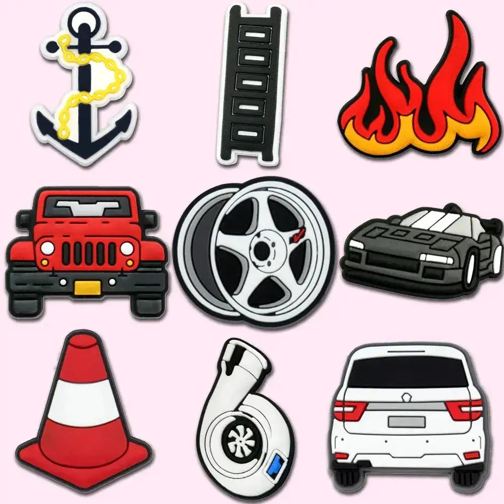 1/9pcs Cruel Jeep Sports Car Shoe Charms for Boys Kids Gift Turbine Hub Shoe Decoration Accessories Ship&