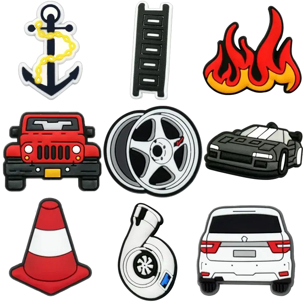 1/9pcs Cruel Jeep Sports Car Shoe Charms for Boys Kids Gift Turbine Hub Shoe Decoration Accessories Ship&