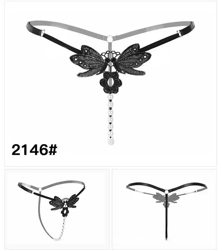 Sexy Lingerie for Women, Lace Open-Crotch, Fully Transparent, Nightclub Sm Pearl Massage Thong, European and American Design by Dropshipman