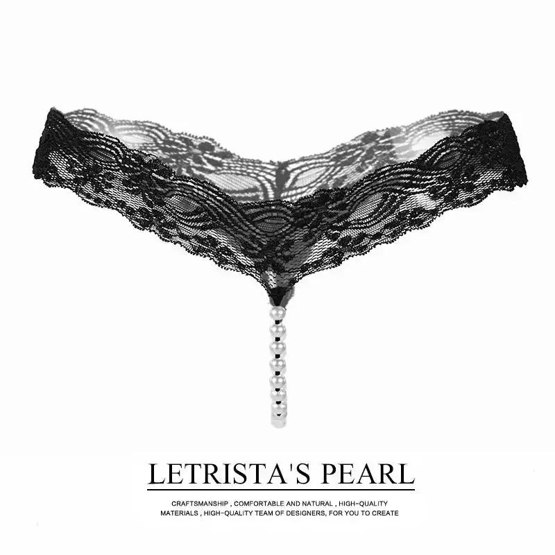 Sexy Lingerie for Women, Lace Open-Crotch, Fully Transparent, Nightclub Sm Pearl Massage Thong, European and American Design by Dropshipman