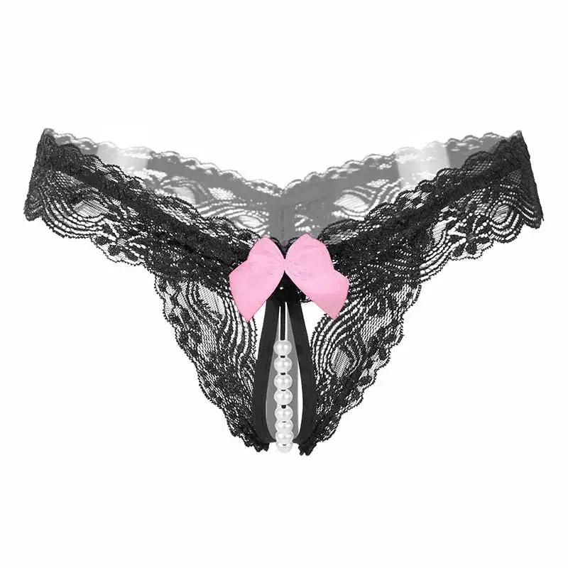Sexy Lingerie for Women, Lace Open-Crotch, Fully Transparent, Nightclub Sm Pearl Massage Thong, European and American Design by Dropshipman