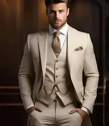 Suits for Men Slim Fit 3 Pieces Male Suit Jacket Vest with Pants Wedding Tuxedo by Dropshipman